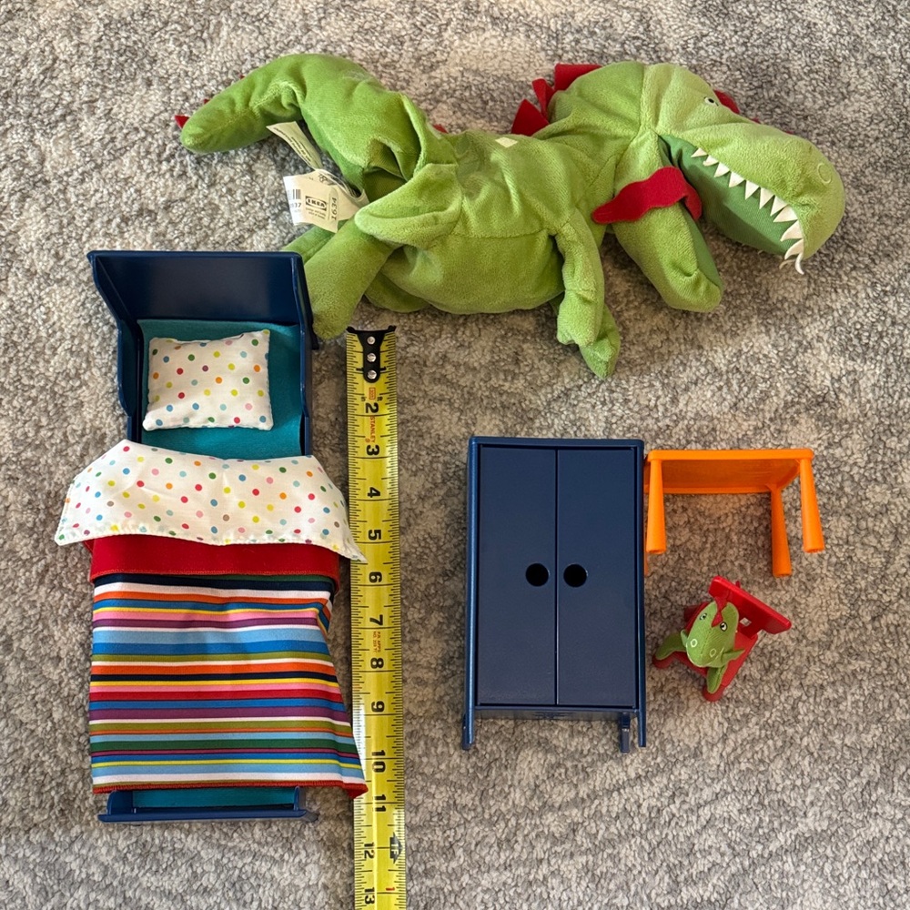 IKEA Kids Dragon Plush Hand Puppet | Huset Toy Bedroom Furniture Set
